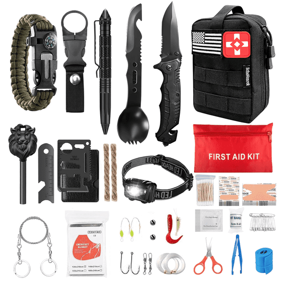 TEIPUERY Survival Kits, Survival Gear and Equipment 116-in-1, Emergency Kit with First Aid Kit, Tactical Pen, Fishing Kit, Headlamp for Camping, Hiking, Hunting, Gifts for Men, Women, Dad Christmas