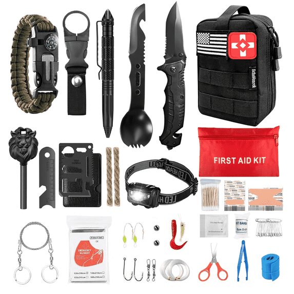 TEIPUERY Survival Kits, Survival Gear and Equipment 116-in-1, Emergency Kit with First Aid Kit, Tactical Pen, Fishing Kit, Headlamp for Camping, Hiking, Hunting, Gifts for Men, Women, Dad Christmas