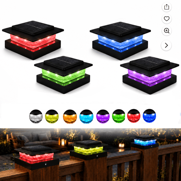 TEIPUERY 4 pack Solar LED 4x4 Post Cap Lights, 8 RGB Modes, Outdoor Fence Deck Lights, Black