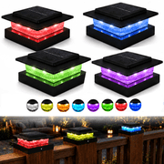 TEIPUERY 4 Pack Solar Post Cap Lights for 4x4 Fence and Deck Posts, 8 RGB Modes, Black