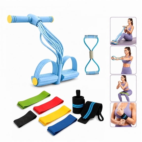 TEIPUERYS Resistance Bands Set with Foot Pedal Exerciser, Tummy Trimmer Workout Equipment for Home Fitness, Arm, Leg, Waist and Full Body Stretch Training Kit with Loop Bands and Wrist Wraps