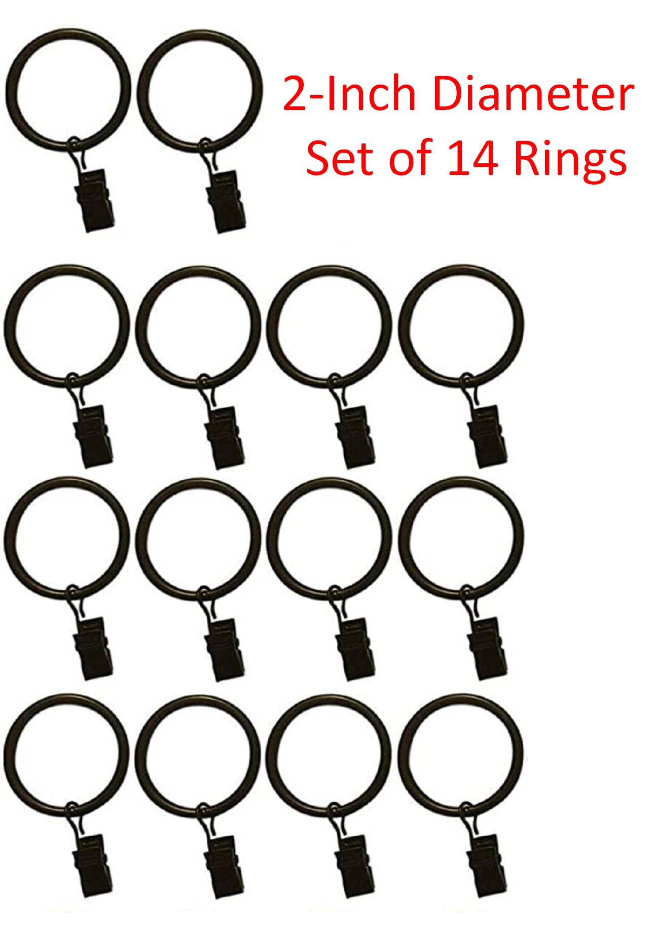 TEJATAN 2-inch, Set of 14 - Metal Curtain Rings with Clips and Eyelets