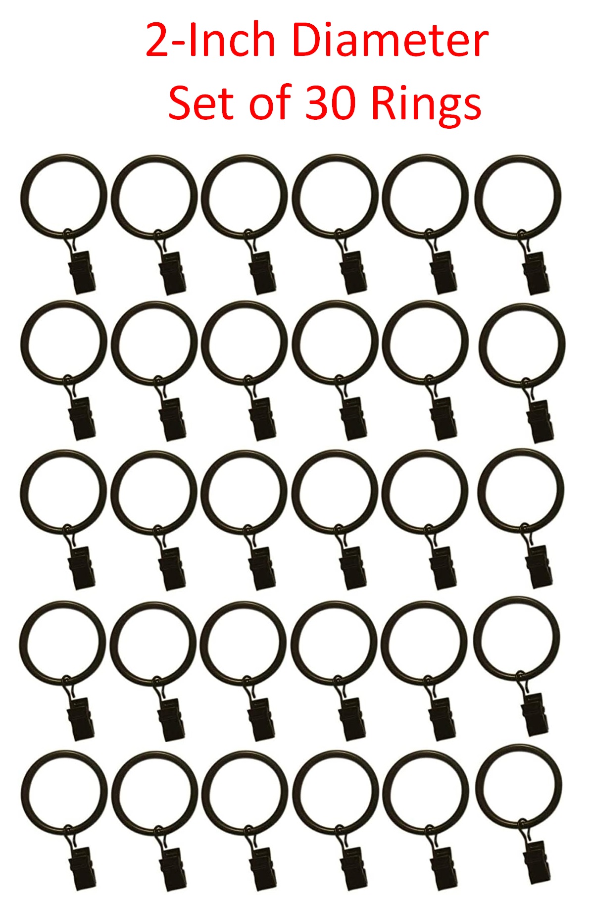 TEJATAN 2-inch, Set of 30 - Metal Curtain Rings with Clips and Eyelets ...