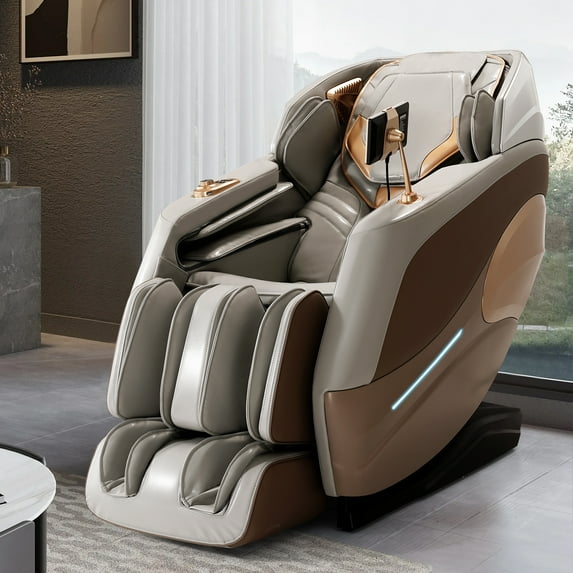 TEKAMON 4D Full Body Massage Chairs SL Track Zero Gravity Shiatsu Massage Recliner, 15 Auto Modes, Airbag Massage, Foot Massage, with Yoga Stretch (Gray & Brown)