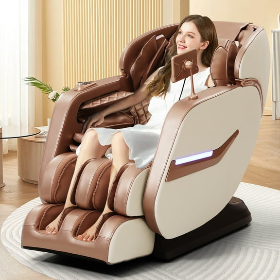TEKAMON 4D Massage Chair Full Body Massage Zero Gravity Recliner with 5 Massage Techniques, Heating, Bluetooth Speaker, Airbags, Foot Roller, Touch Screen (Gold)