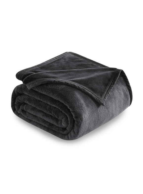TEKAMON Fleece Bed Blankets Queen Size Plush Fuzzy Soft Lightweight Breathable Reversible Blanket Microfiber, 90"x90", Grey