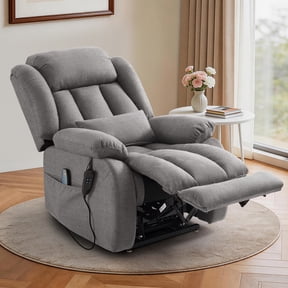 TEKAMON Infinite Position Lift Recliner Chair for Elderly with Heat and Massage Lay Flat Sleeping Power Lift Chair, Linen Fabric, Grey