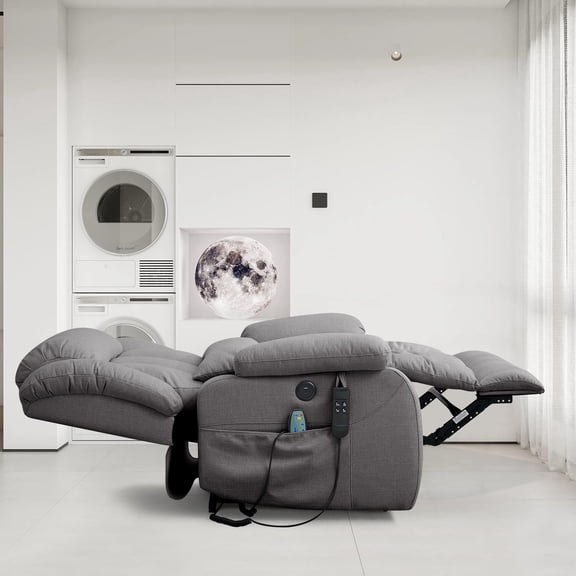 TEKAMON Infinite Position Lift Recliner Chair for Elderly with Heat and Massage Lay Flat Sleeping Power Lift Chair, Linen Fabric, Grey