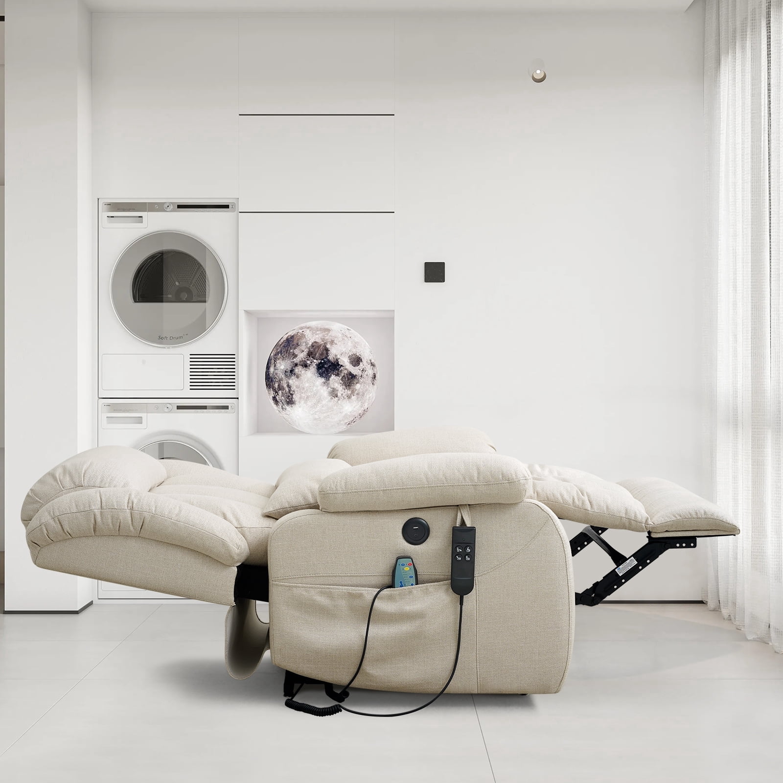 TEKAMON Infinite Position Lift Recliner Chair for Elderly with Heat and Massage Lay Flat Sleeping Power Lift Chair, Linen Fabric, Beige