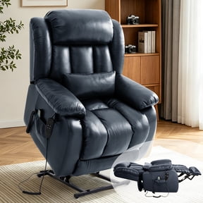 TEKAMON Infinite Position Lift Recliner Chair for Elderly with Heat Massage and Extended Footrest Lay Flat Sleeping Leather Dual Motor Power Lift Chair for Living Room (Blue)