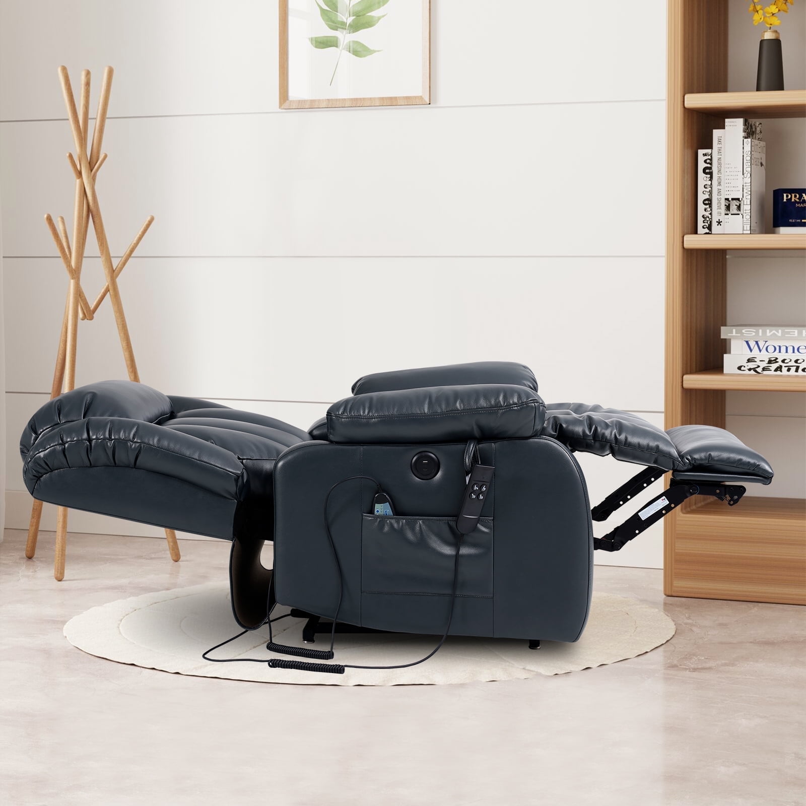 TEKAMON Infinite Position Lift Recliner Chair for Elderly with Heat and Massage Lay Flat Sleeping Leather Dual Motor Power Lift Chair for Living Room (Blue)