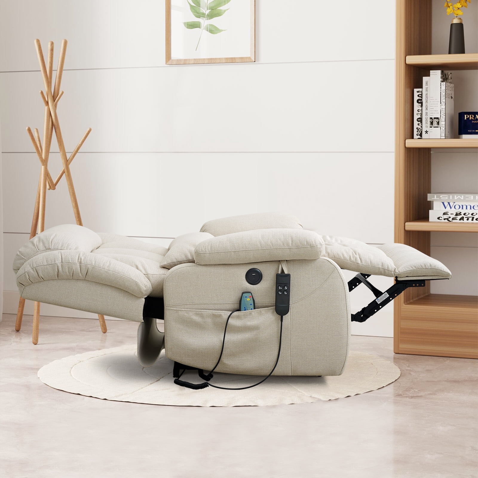 TEKAMON Infinite Position Lift Recliner Chair for Elderly with Heat and Massage Lay Flat Sleeping Power Lift Chair, Linen Fabric, Beige