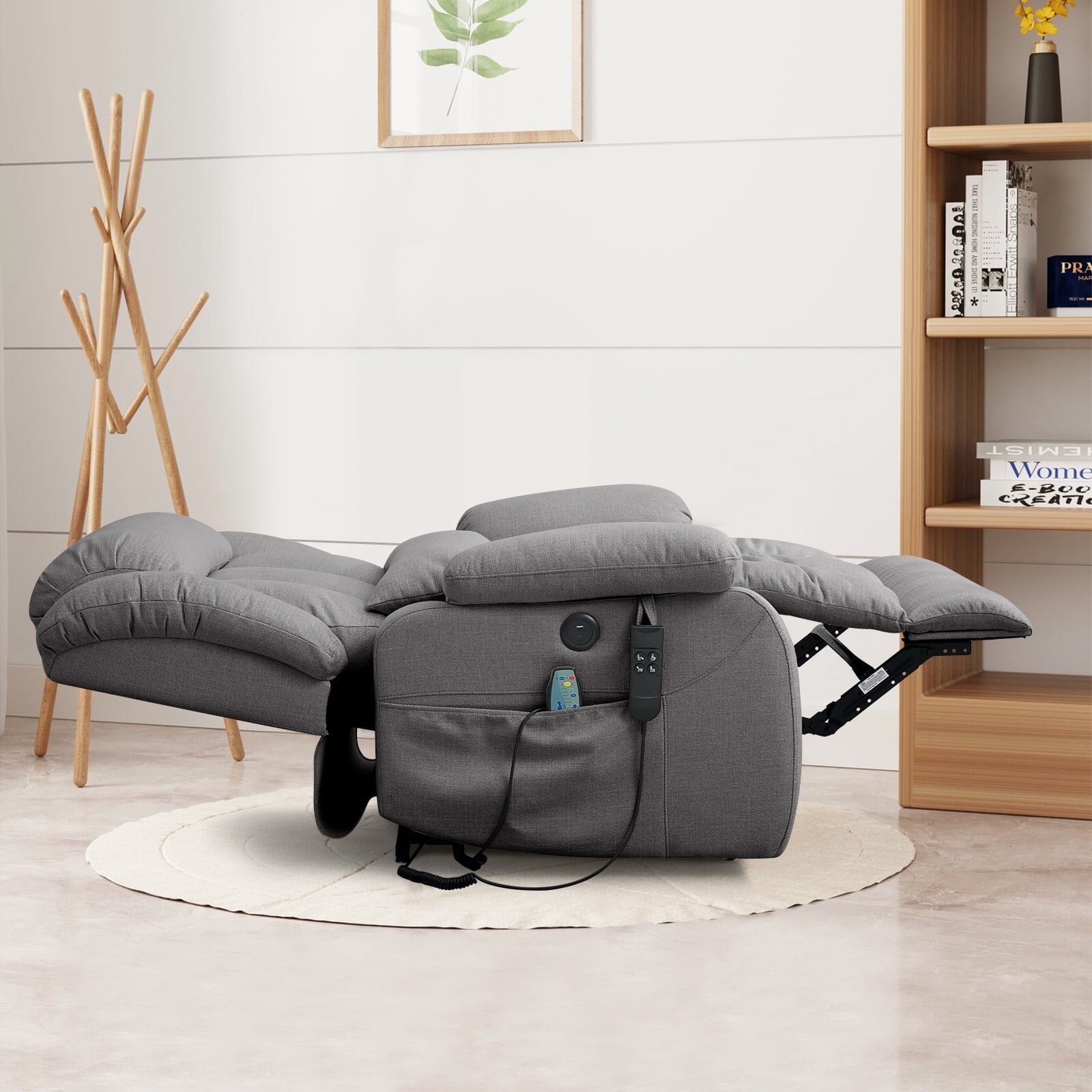 TEKAMON Infinite Position Lift Recliner Chair for Elderly with Heat and Massage Lay Flat Sleeping Power Lift Chair, Linen Fabric, Grey