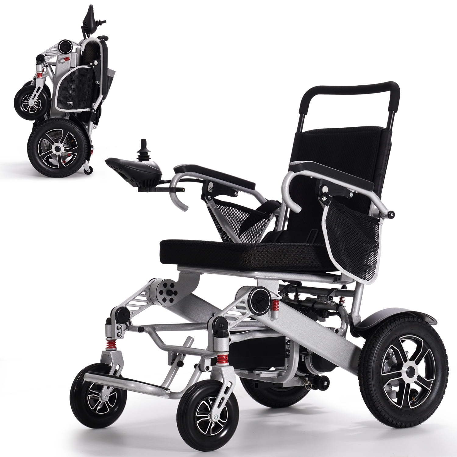 TEKAMON Lightweight Foldable Electric Wheelchair All Terrain Power Wheel Chair for Adults, Seniors, Elderly, Airline Approved, Silver