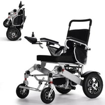 TEKAMON Lightweight Foldable Electric Wheelchair All Terrain Power Wheel Chair for Adults, Seniors, Elderly, Airline Approved, Silver