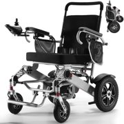 TEKAMON Lightweight Foldable Electric Wheelchair All Terrain Power Wheel Chair for Adults, Seniors, Elderly, Airline Approved, Silver