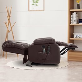 SALOHZA Power Lift Recliner With Massage & Heat - Cream White PU Leather Electric Recliner Chair