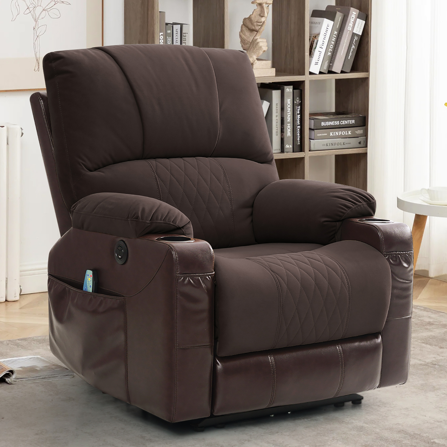 Homesvale Extra Large Wall Hugger Recliner, Barley Tan Velour