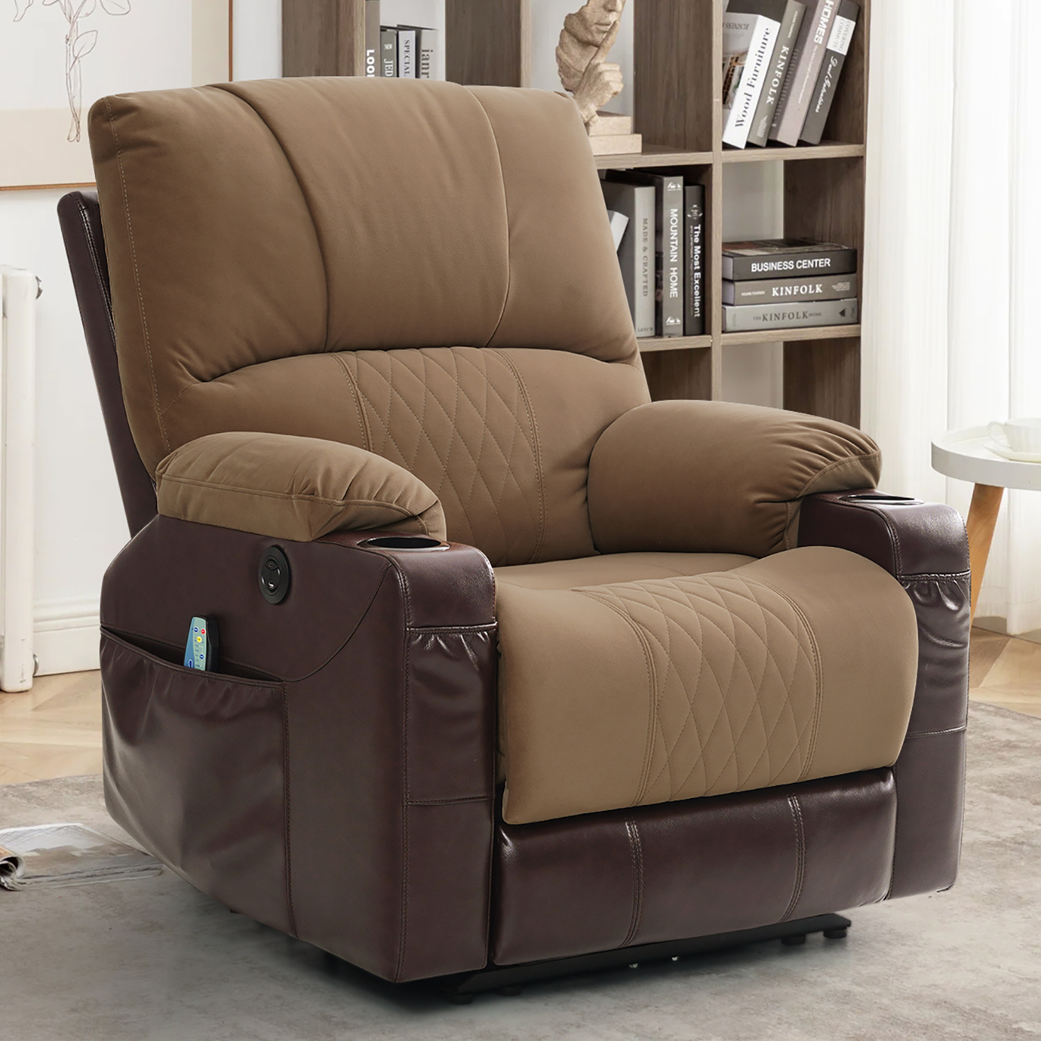 Homesvale Extra Large Wall Hugger Recliner, Barley Tan Velour