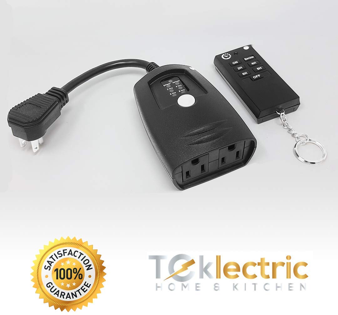 TEKLECTRIC Outdoor Remote Control Outlet With Wireless Remote and Countdown Timer, Weatherproof Light Timer Plug-in Switch, 100 FT Range Wireless - 1000 Watt 10A Heavy Duty - 2 Way - image 1 of 6