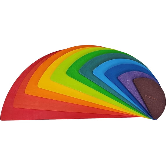 TEKOR 11 Pcs Wooden Bright Color Rainbow Semi Circle Stacking Wooden Toy Set - Montessori Educational Building Set for Toddler & Kids of All Ages