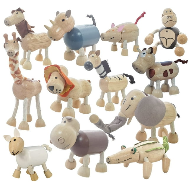 TEKOR Bendable Wooden Animal Toys, Set of 12 | Fun and Posable Farm ...