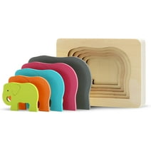 TEKOR Wooden Multi-Layered Animal Puzzles Unique Elephant Wooden Animal Puzzle Montessori Panel Early Educational Toys for Kids Ages 2 and up | Colorful Wooden Puzzle for Toddlers