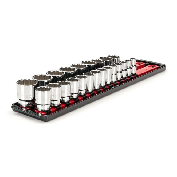 TEKTON 1/2 Inch Drive 12-Point Socket Set with Rails, 23-Piece (10-32 mm) | SHD92120