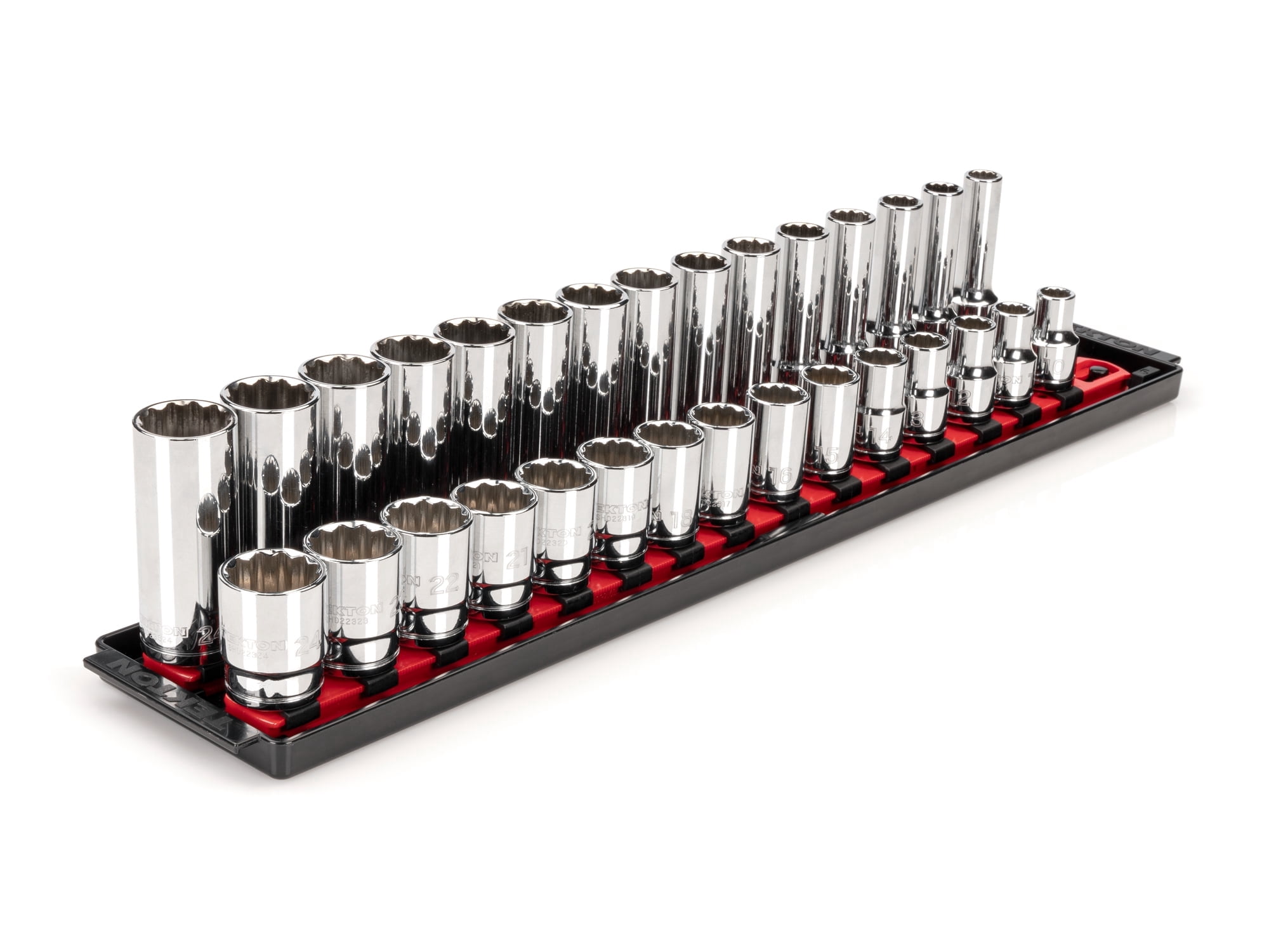 TEKTON 1/2 Inch Drive Shallow and Deep 12-Point Socket Set with Rails ...