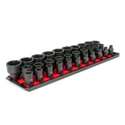 TEKTON 1/2 Inch Drive 6-Point Impact Socket Set with Rails, 31-Piece 8-38 mm | SID92104