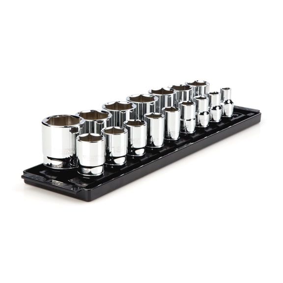 TEKTON 1/2 Inch Drive Shallow 6-Point Socket Set with Rails and Tray, 16-Piece (3/8 - 1-5/16 in.) | SHD92001