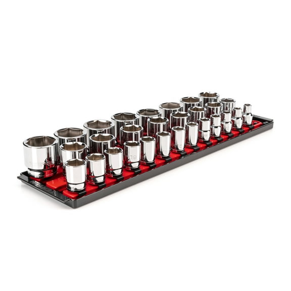 TEKTON 1/2 Inch Drive 6-Point Socket Set with Rails, 29-Piece (10-38 mm) | SHD92124