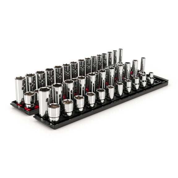 TEKTON 1/2 Inch Drive 6-Point Socket Set with Rails, 52-Piece (3/8-1 in., 10-24 mm) | SHD92213