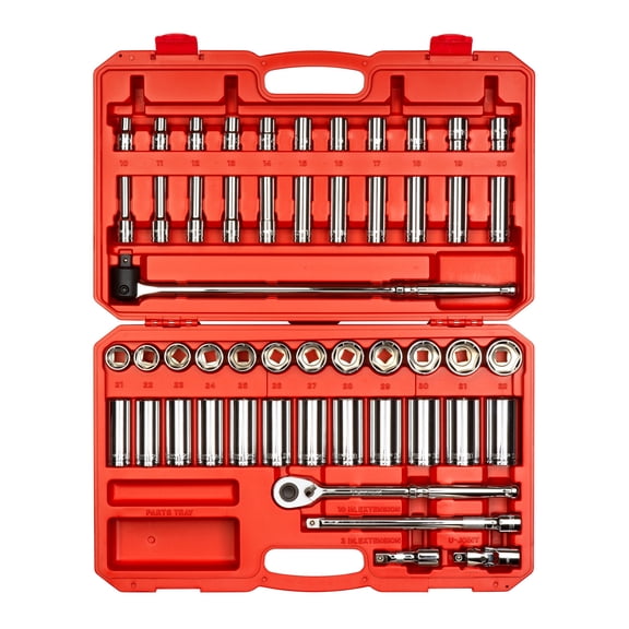 TEKTON 1/2 Inch Drive Shallow and Deep 6-Point Socket and Ratchet Set with Case, 51-Piece (10 - 32 mm) | SKT25201