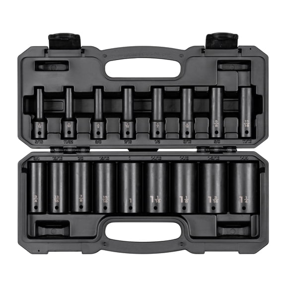 TEKTON 1/2 Inch Drive Deep 12-Point Impact Socket Set with Case, 17-Piece (5/16 - 1-1/4 in.) | SID92337