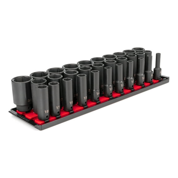 TEKTON 1/2 Inch Drive Deep 6-Point Impact Socket Set with Rails, 31-Piece (8-38 mm) | SID92105