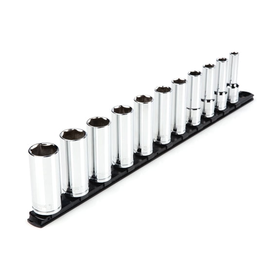 TEKTON 1/2 Inch Drive Deep 6-Point Socket Set with Rail, 11-Piece (3/8 - 1 in.) | SHD92105