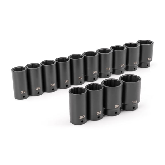 TEKTON 1/2 Inch Drive Deep 6-Point and 12-Point Axle Nut Impact Socket Set, 14-Piece (27 - 39 mm) | SID92002