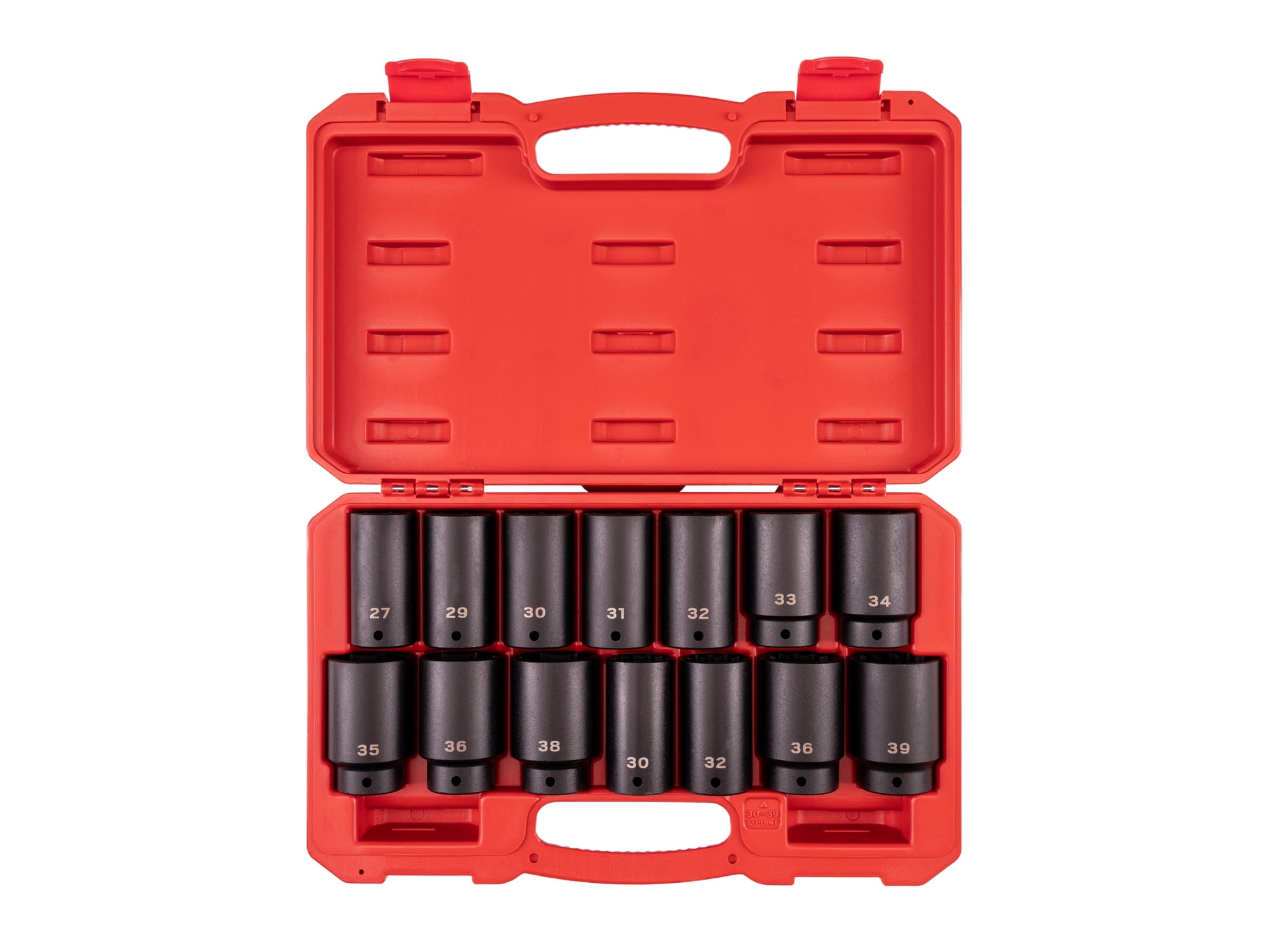 TEKTON 1/2 Inch Drive Deep 6-Point and 12-Point Axle Nut Impact Socket Set with Case, 14-Piece (27 - 39 mm) | SID92341