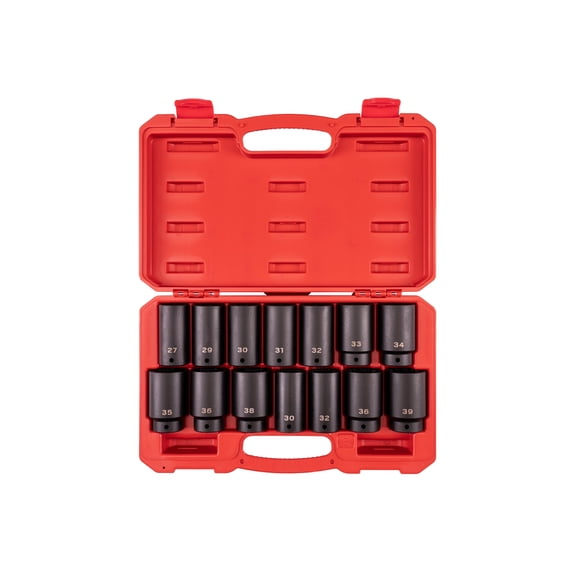 TEKTON 1/2 Inch Drive Deep 6-Point and 12-Point Axle Nut Impact Socket Set with Case, 14-Piece (27 - 39 mm) | SID92341