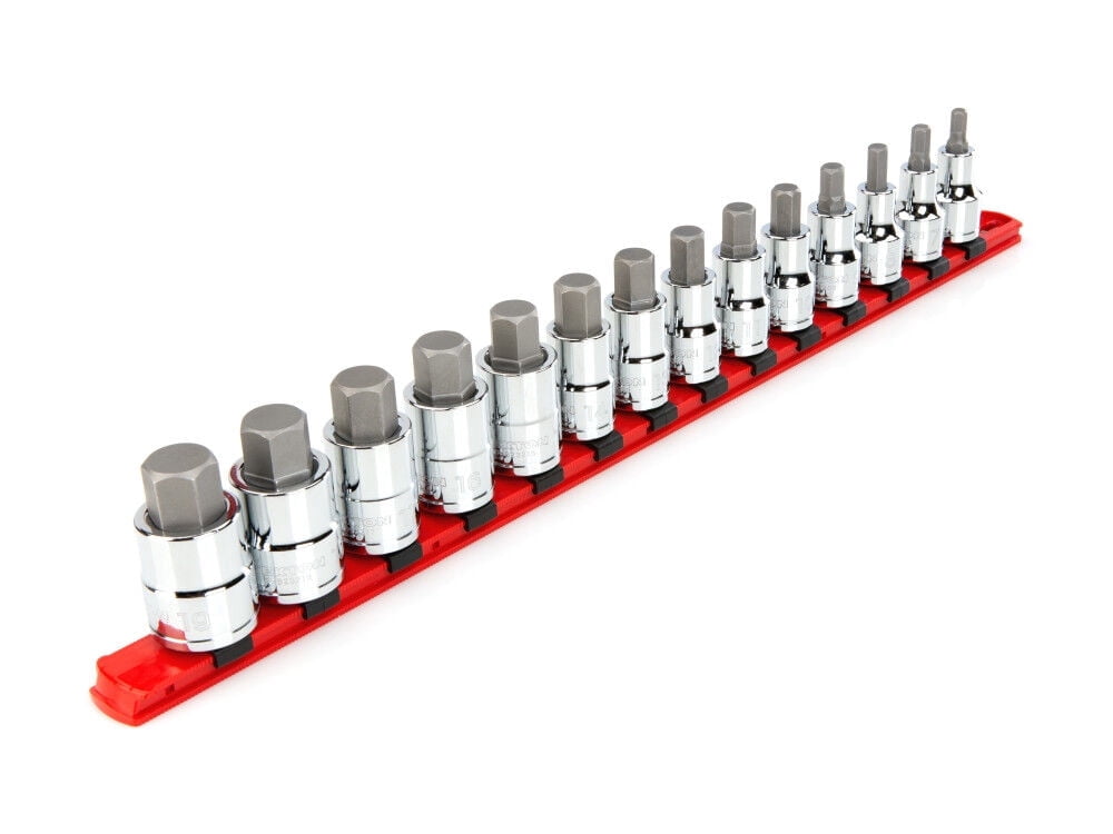 TEKTON 1/2 Inch Drive Hex Bit Socket Set with Rail, 14-Piece (6 - 19 mm) | SHB92102