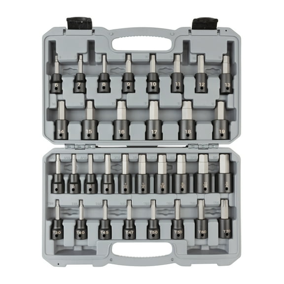 TEKTON 1/2 Inch Drive Hex/Torx Impact Bit Socket Set, 32-Piece (1/4-3/4 in., 6-19 mm, T30-T70) | SIB92312