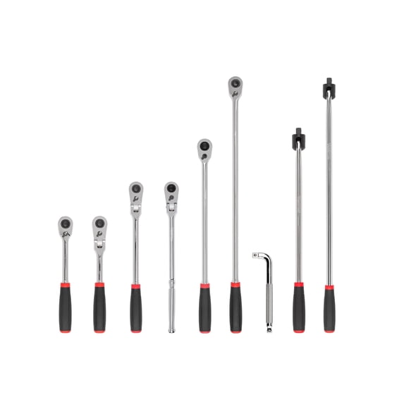 TEKTON 1/2 Inch Drive Quick-Release Comfort Grip Ratchet, L-Handle, and Breaker Bar Set (9-Piece) | SDR99202