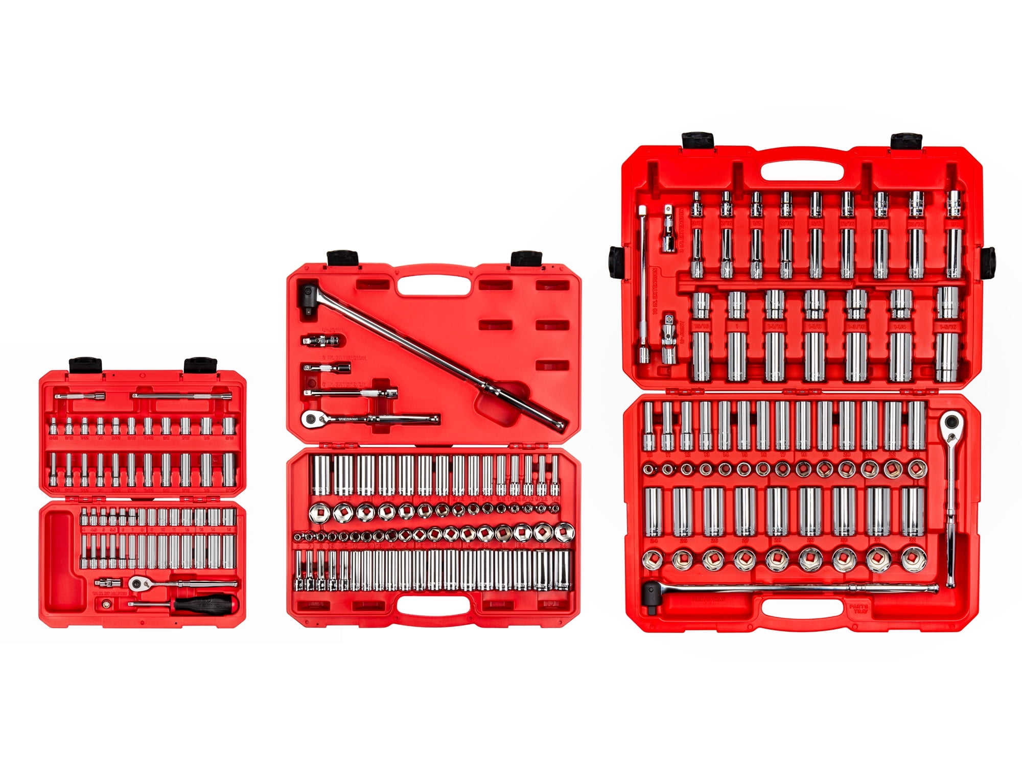 TEKTON 1/4, 3/8, 1/2 Inch Drive Shallow and Deep 6-Point Socket and Ratchet Set with Cases, 212-Piece (5/32 - 1-5/16 in., 4 - 32 mm) | SKT95304