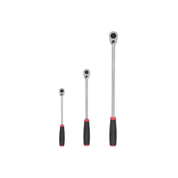 TEKTON 1/4, 3/8, 1/2 Inch Drive Quick-Release Comfort Grip Long Ratchet Set, 3-Piece (9, 12, 18 in.) | SRH99124