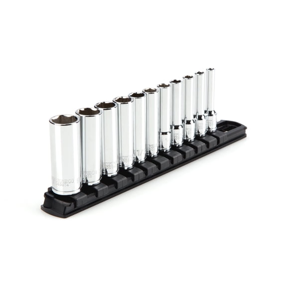TEKTON 1/4 Inch Drive Deep 6-Point Socket Set with Rail, 11-Piece (5/32 - 9/16 in.) | SHD90105
