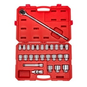 TEKTON 3/4 Inch Drive Shallow 6-Point Socket and Ratchet Set with Case, 26-Piece 19 - 50 mm | SKT35204