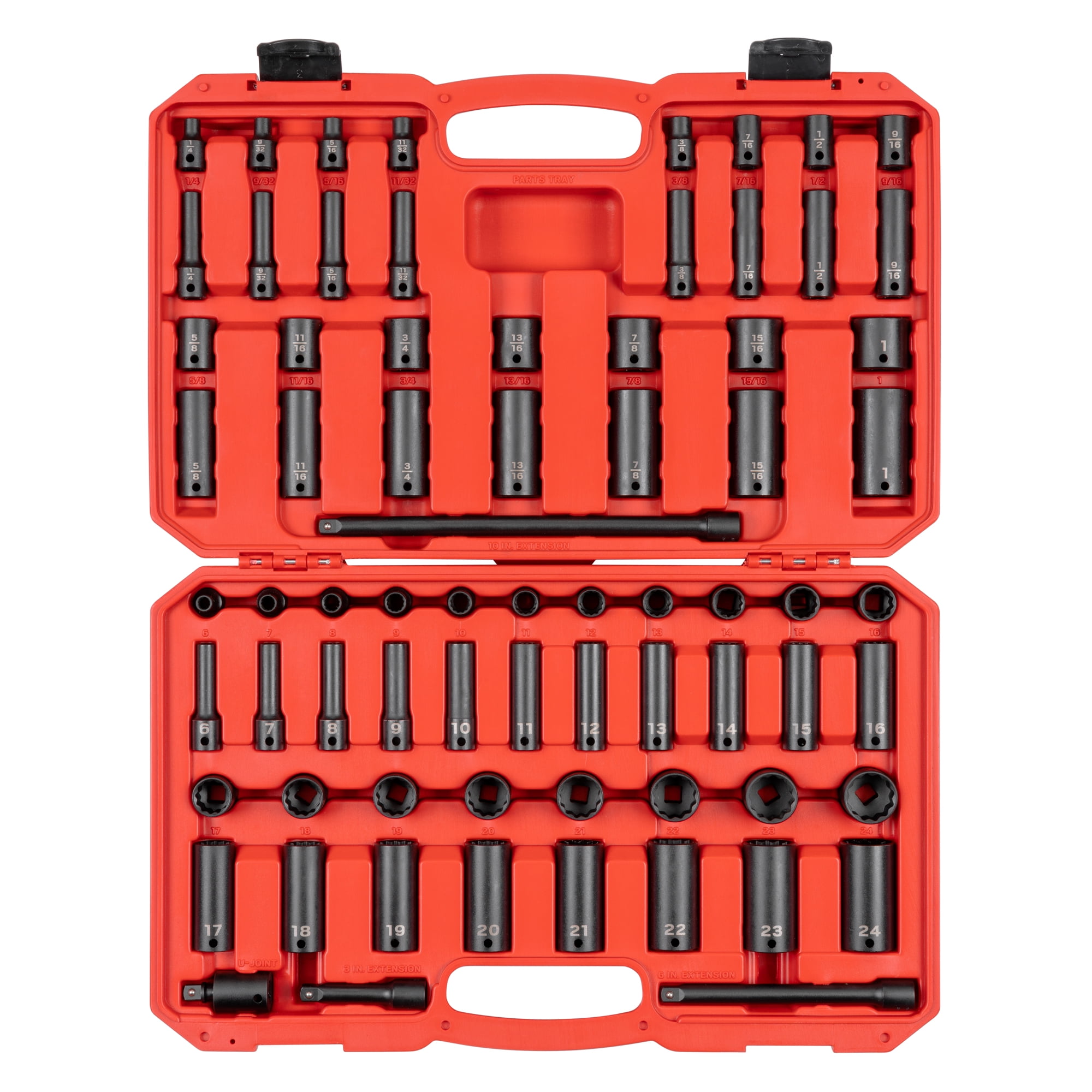TEKTON 3/8 Inch Drive 12-Point Impact Socket Set, 72-Piece (1/4 - 1 in., 6 - 24 mm) | SID91406