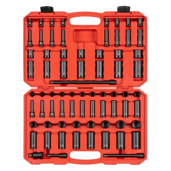 TEKTON 3/8 Inch Drive 12-Point Impact Socket Set, 72-Piece (1/4 - 1 in., 6 - 24 mm) | SID91406