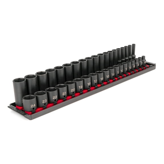 TEKTON 3/8 Inch Drive 6-Point Impact Socket Set with Rails, 38-Piece (6-24 mm) | SID91211